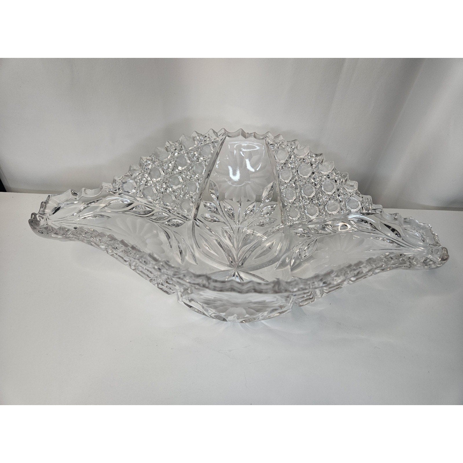 McKee Innovation EAPG Cut Crystal Fruit Bowl Floral Nearcut Pattern Antique