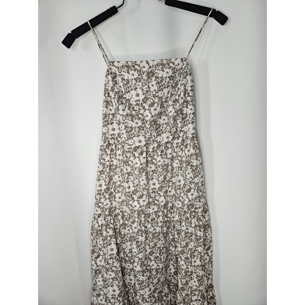 Rails Leni Floral Midi Dress Cafe Adjustable Back Tie Straps Tiered Skirt Small