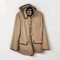 Tommy Hilfiger Jacket Womens Size Large Camel Navy Full Zip Hooded Wool Blend