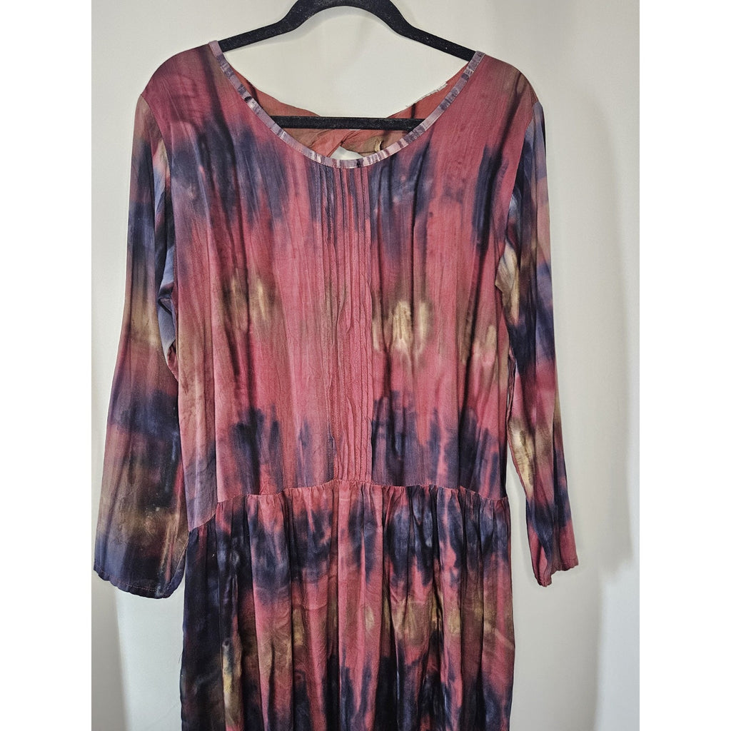 Women's Tie Dye Lightweight Baby Doll Peasant Dress Size XL Keyhole Back