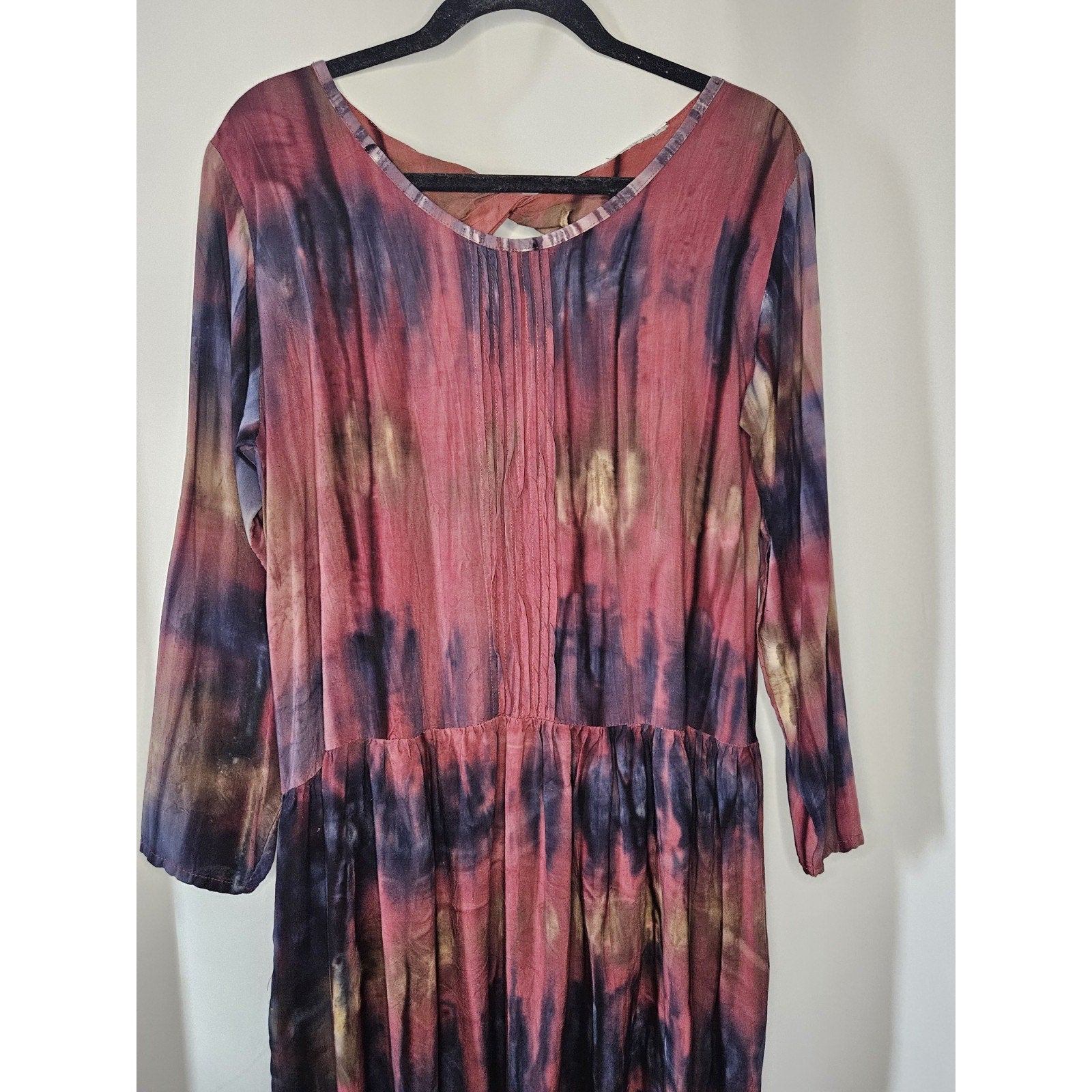 Women's Tie Dye Lightweight Baby Doll Peasant Dress Size XL Keyhole Back