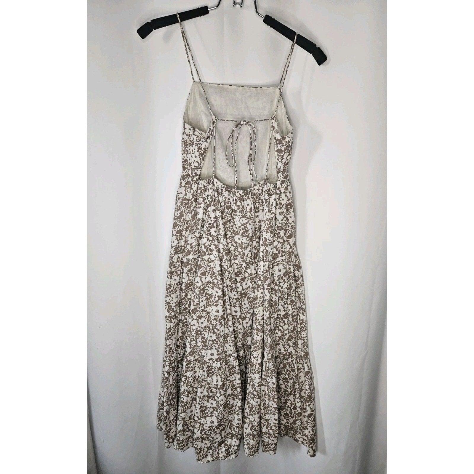 Rails Leni Floral Midi Dress Cafe Adjustable Back Tie Straps Tiered Skirt Small