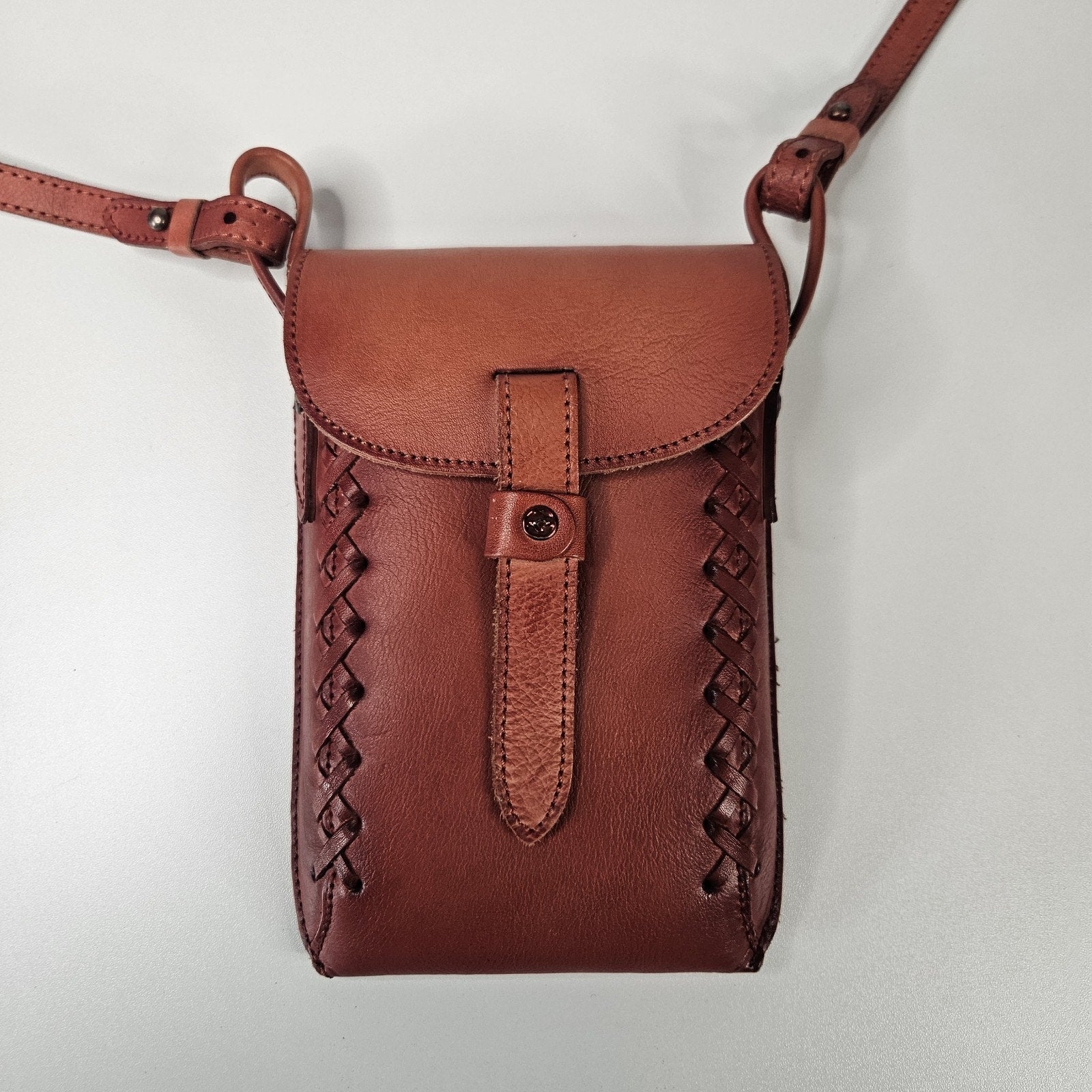 Montana West Genuine Leather Whipstitch Crossbody Micro Bag Red Leather Western