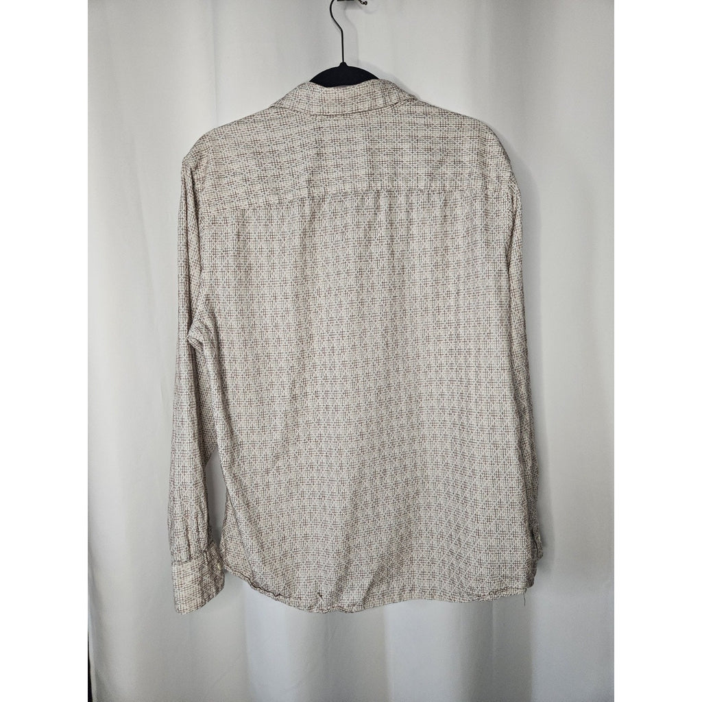 Stamp 10 Shirt Mens Large White Long Sleeve Button Up Check Print 100% Cotton