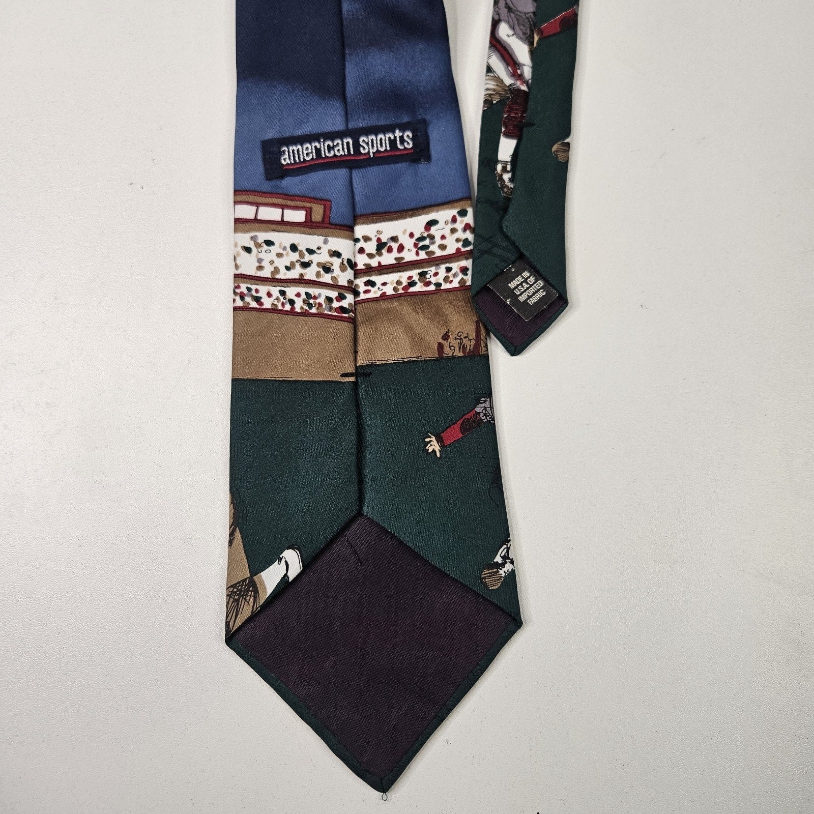 Vintage American Sports Necktie Football Players Vintage Novelty Tie Blue Green