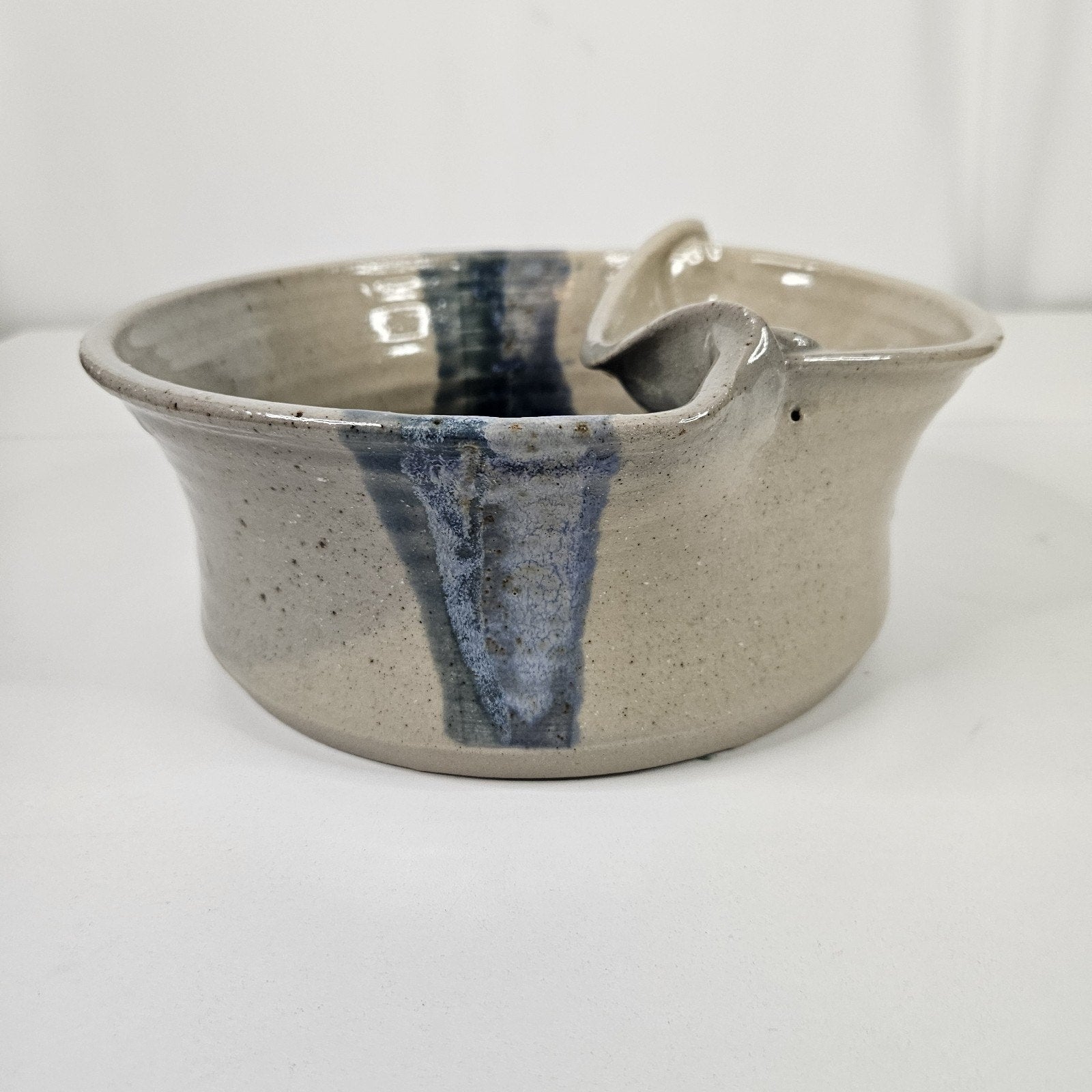 Vtg Handmade Studio Pottery Serving Bowl Rustic Primitive Dip Bowl Blue Brown