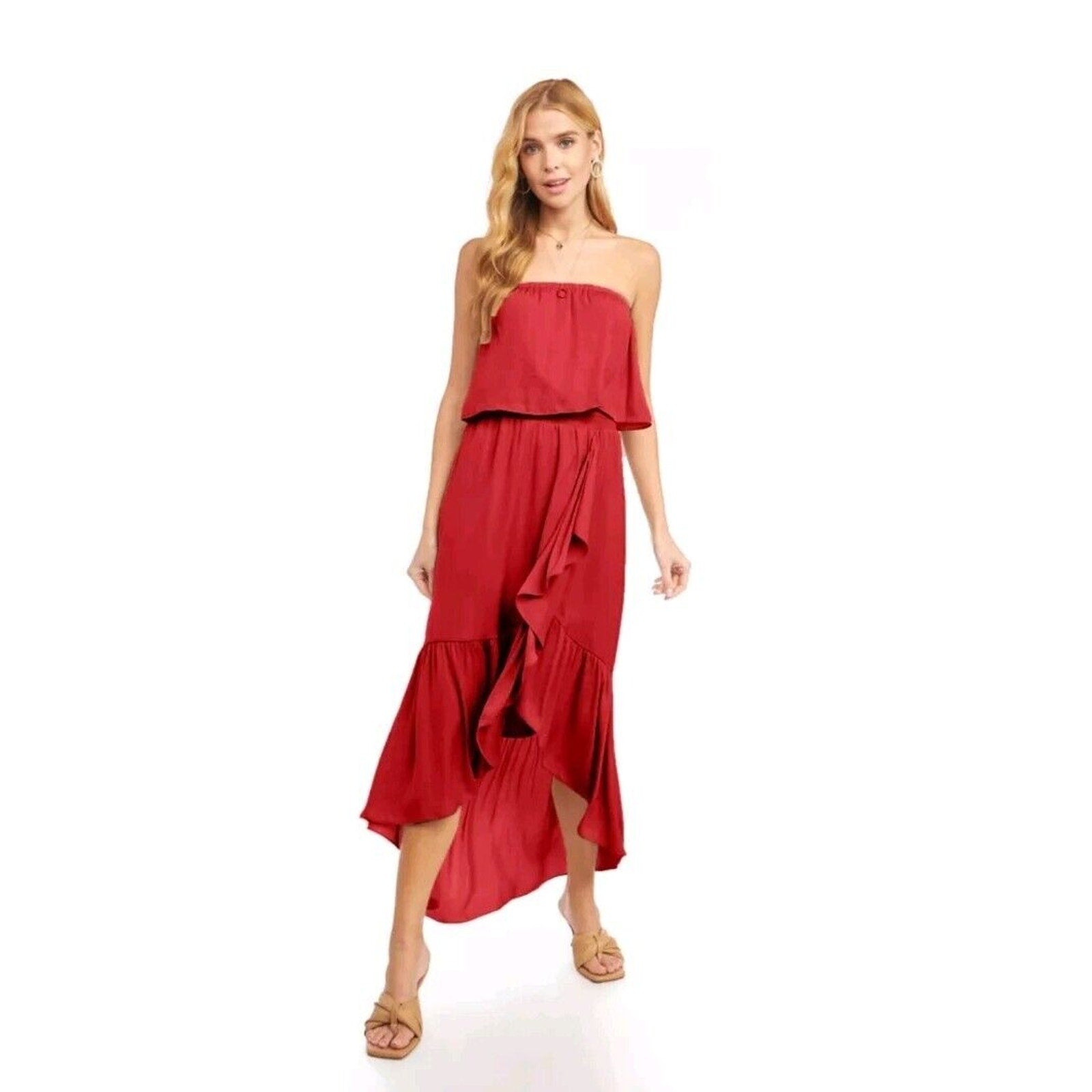 Naked Zebra Strapless Bubble Hemmed Dress Light Pink Women's Small Lo-hi Flowy
