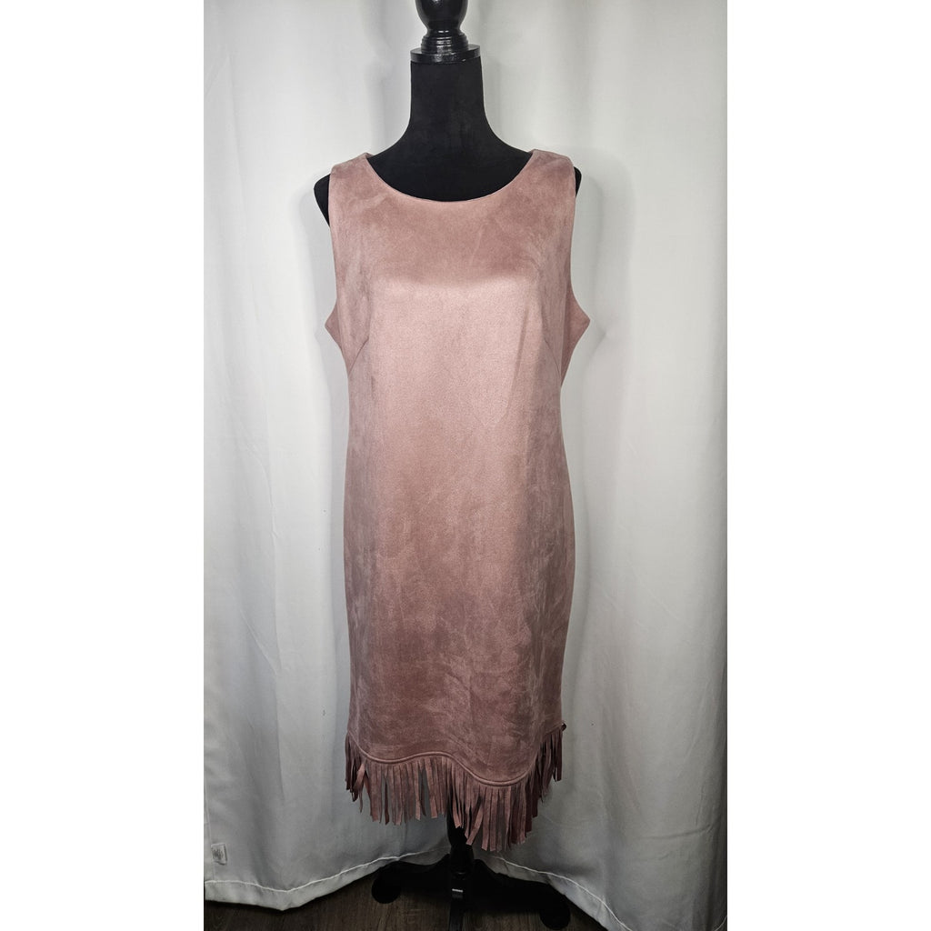 Shelby & Palmer Blush Pink Faux Suede Stretch Sheath Dress 14 Fringe Hem