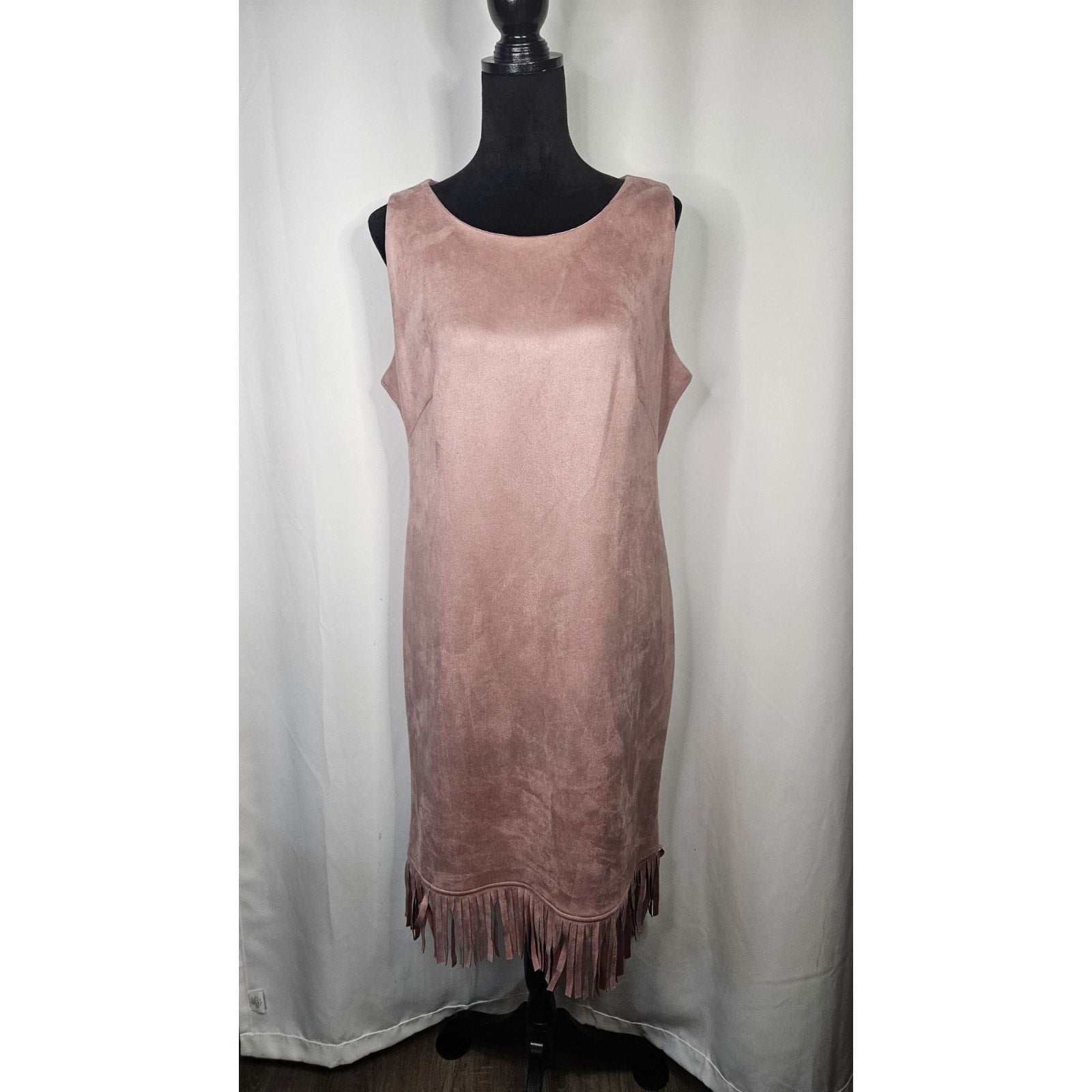Shelby & Palmer Blush Pink Faux Suede Stretch Sheath Dress 14 Fringe Hem