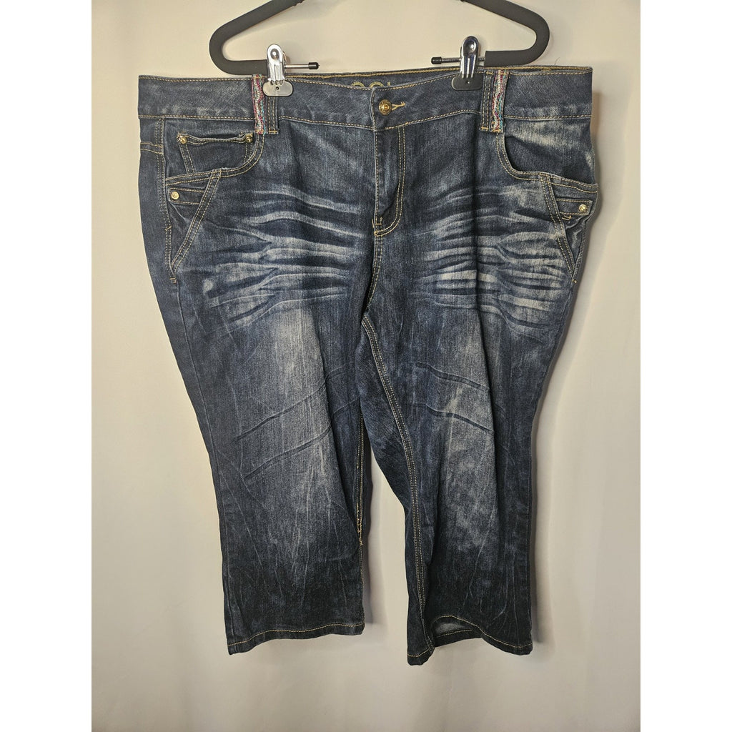 Vintage Coogi Jeans Womens 24W Crop Jean Embroidered Distressed Dark Wash Denim