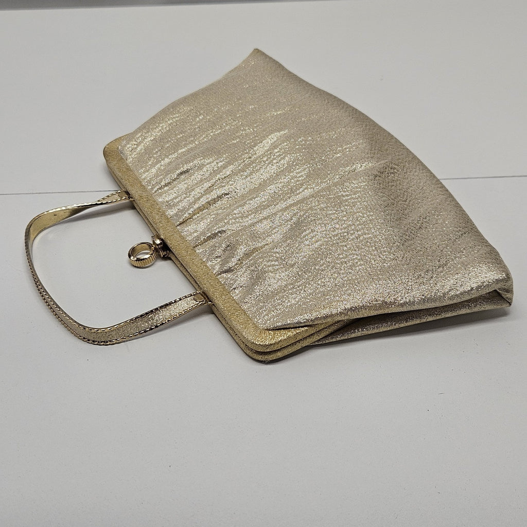 Vintage 60s Ande Shimmering Gold Evening Party Clutch Handbag Purse Twist Handle