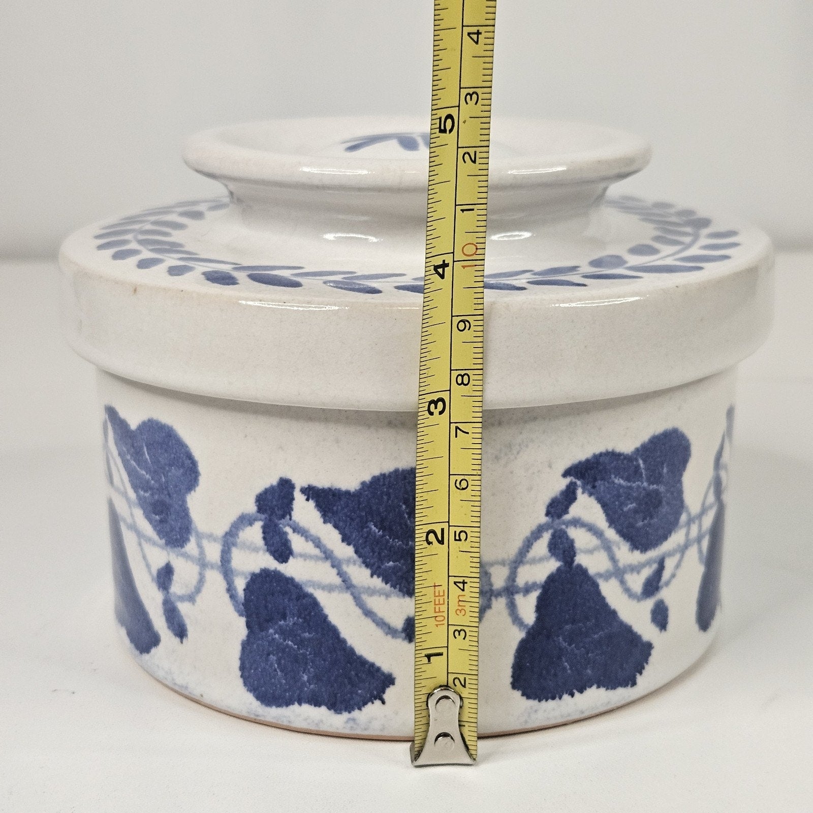 Vintage Amnion Triana Salt Glaze Stoneware Floral Print Butter Crock W Lid