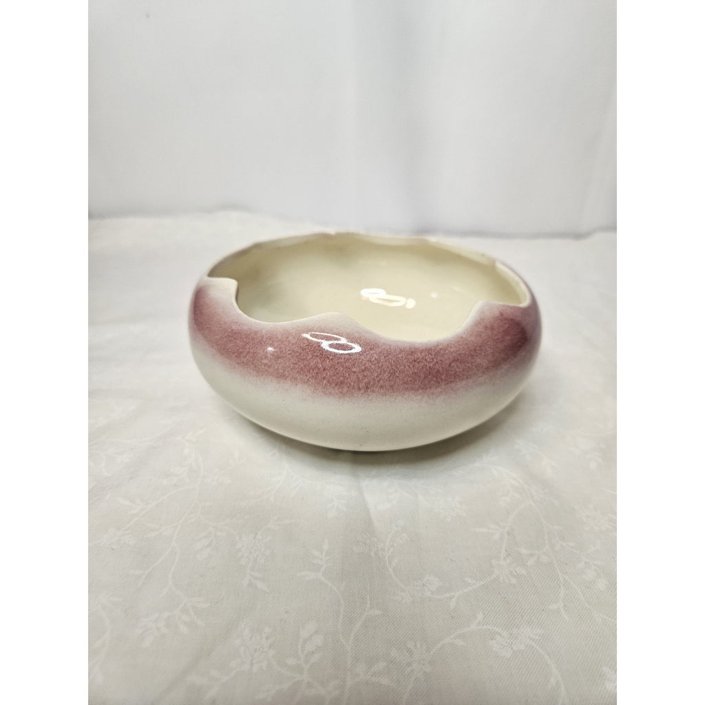 Vintage Oxford Blood Red Cream Pottery Bowl Made in USA #3 5" Scalloped Bowl