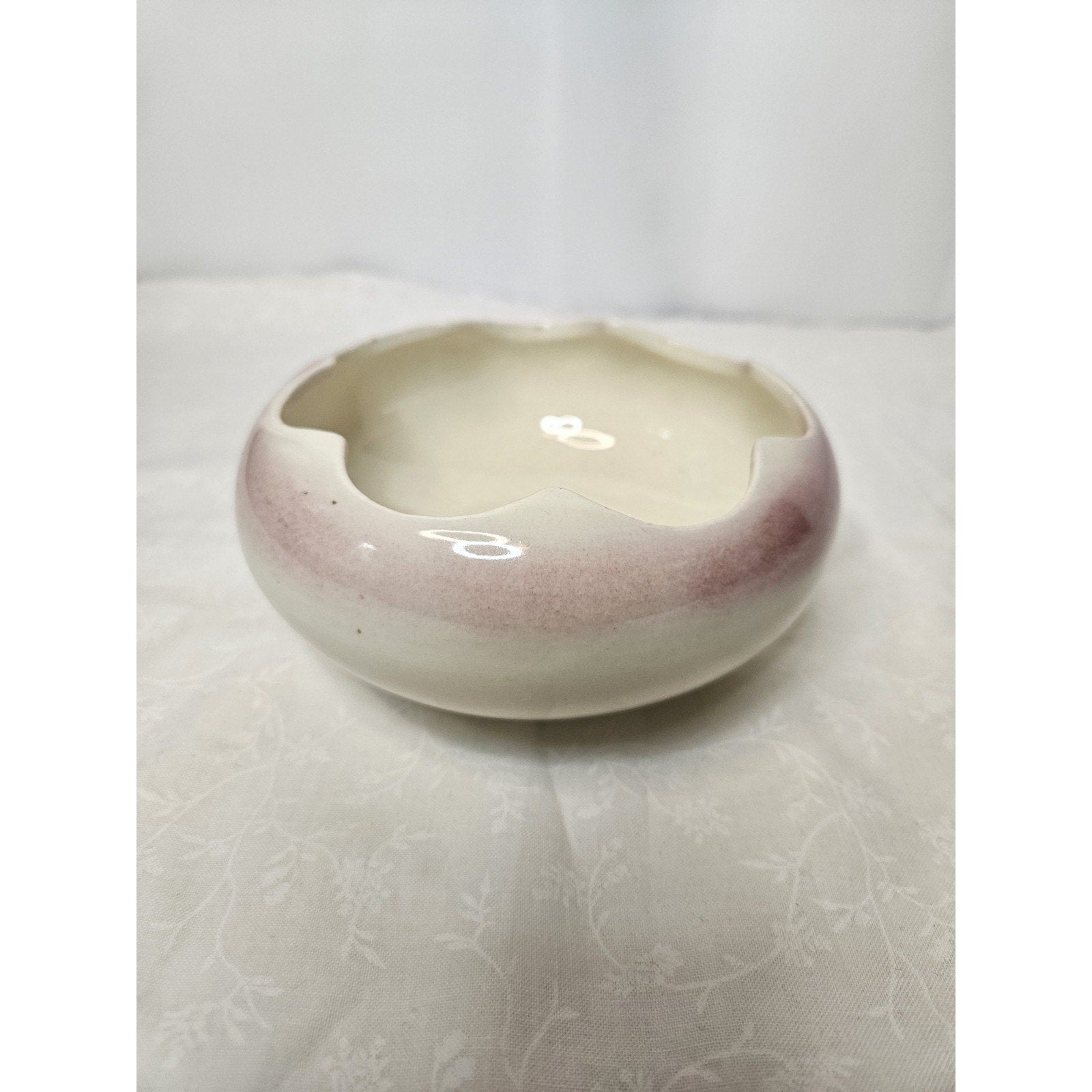 Vintage Oxford Blood Red Cream Pottery Bowl Made in USA #3 5" Scalloped Bowl