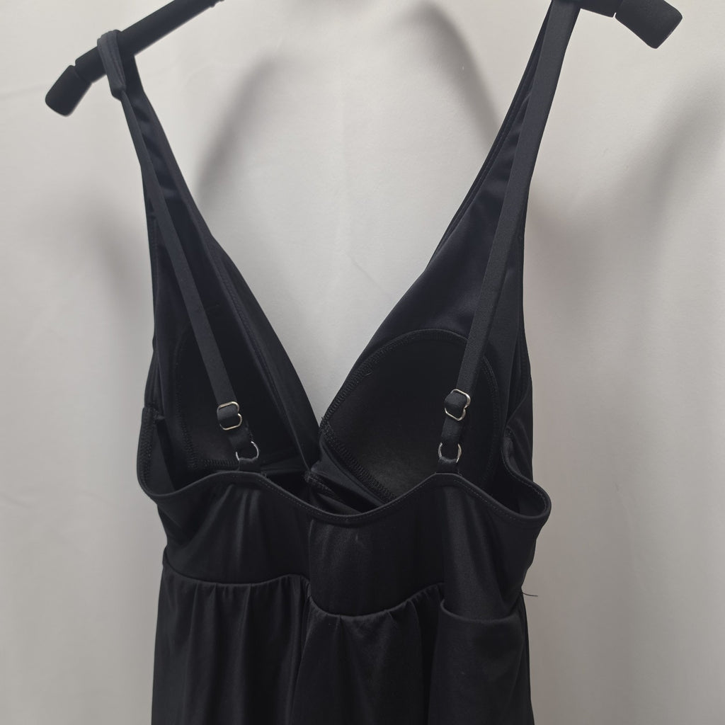 Vtg Miraclesuit One Piece Swimsuit Black Tiered Ruffle Swimdress Large Beach