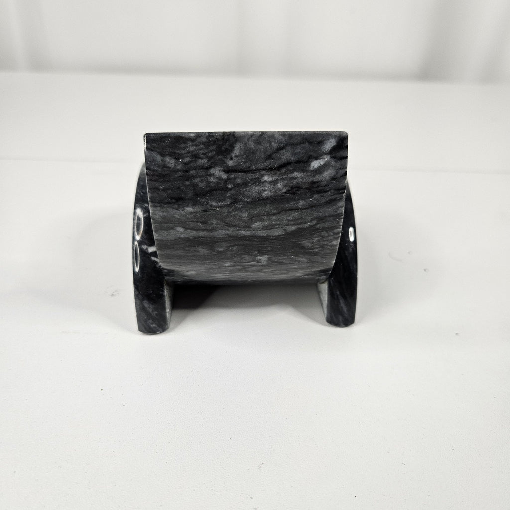 Business Card Holder for Desk Gray Cut & Polished Marble Stone