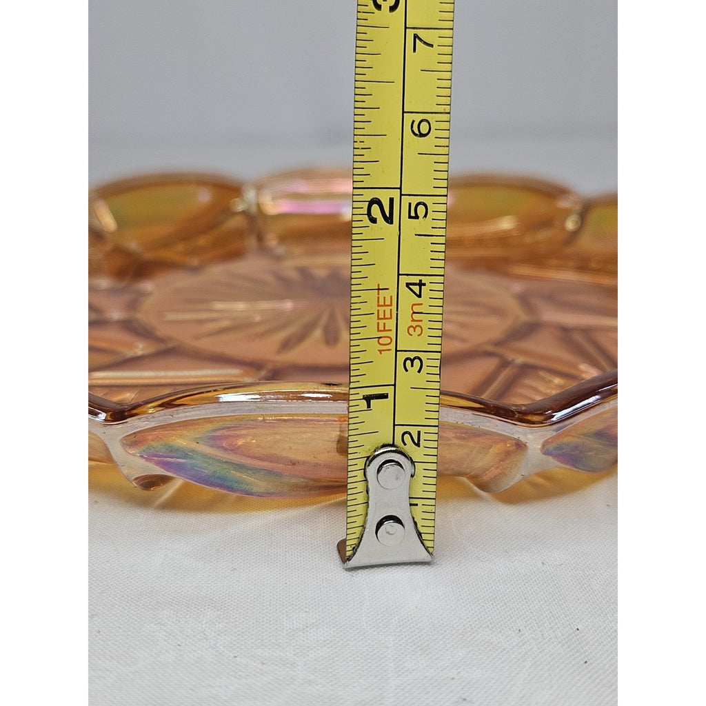 Antique Zipper Stitch Marigold Carnival Glass Plate 9"