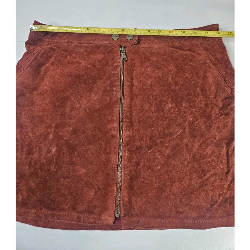 Vintage 90s Sanctuary Suede Mini Zipper Skirt Rust Red Genuine Leather