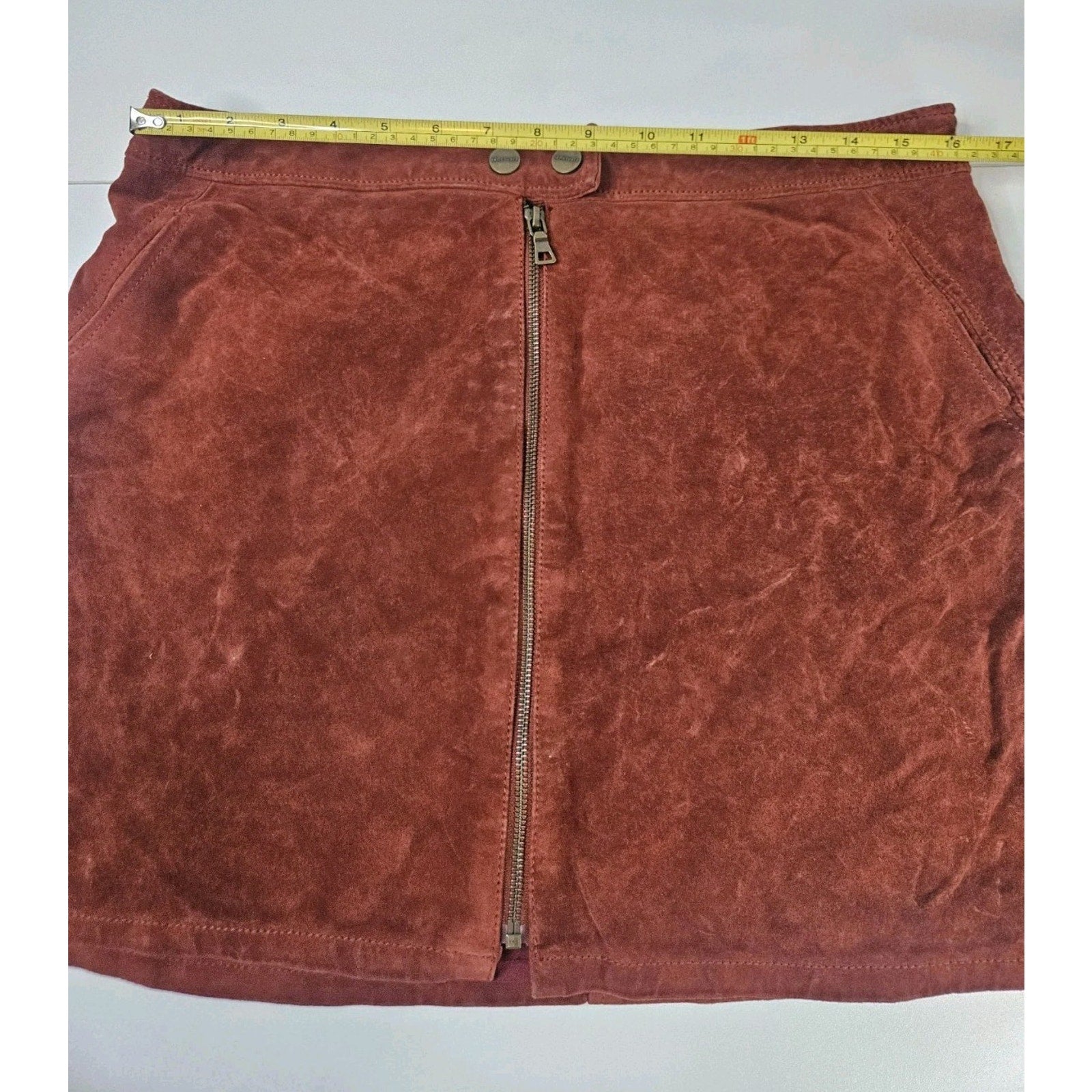 Vintage 90s Sanctuary Suede Mini Zipper Skirt Rust Red Genuine Leather