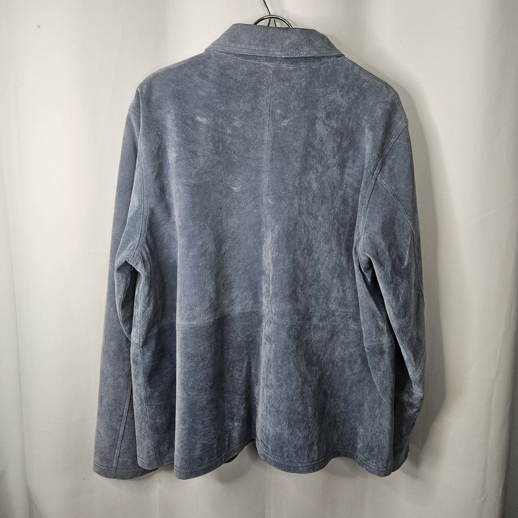 Jessica Holbrook Jacket Womens 1X Blue Suede Leather Floral Embroidered Artsy