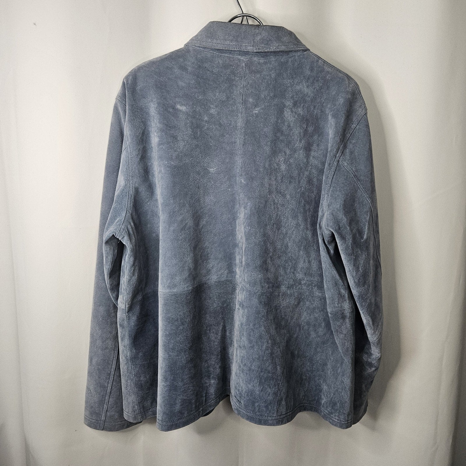 Jessica Holbrook Jacket Womens 1X Blue Suede Leather Floral Embroidered Artsy