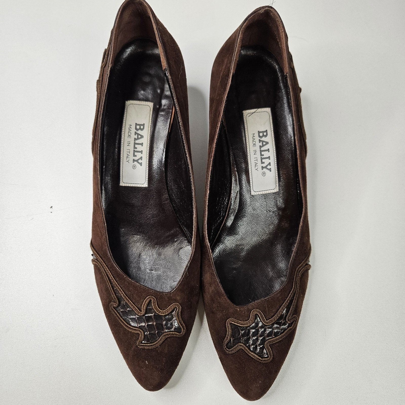 BALLY VERONICA Brown Suede Low Heel Pumps Loafers Shoes 6.5 M Kitten Heel