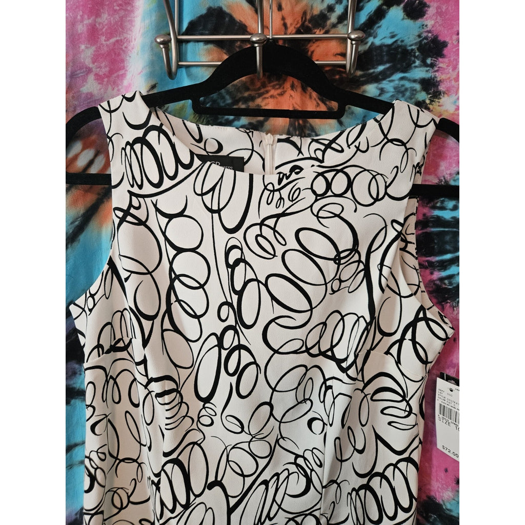 NWT Womens White Black Abstract Sleeveless Sheath Dress Size 10 Career Business