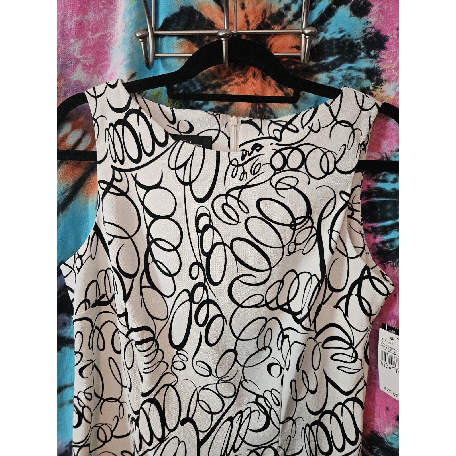 NWT Womens White Black Abstract Sleeveless Sheath Dress Size 10 Career Business