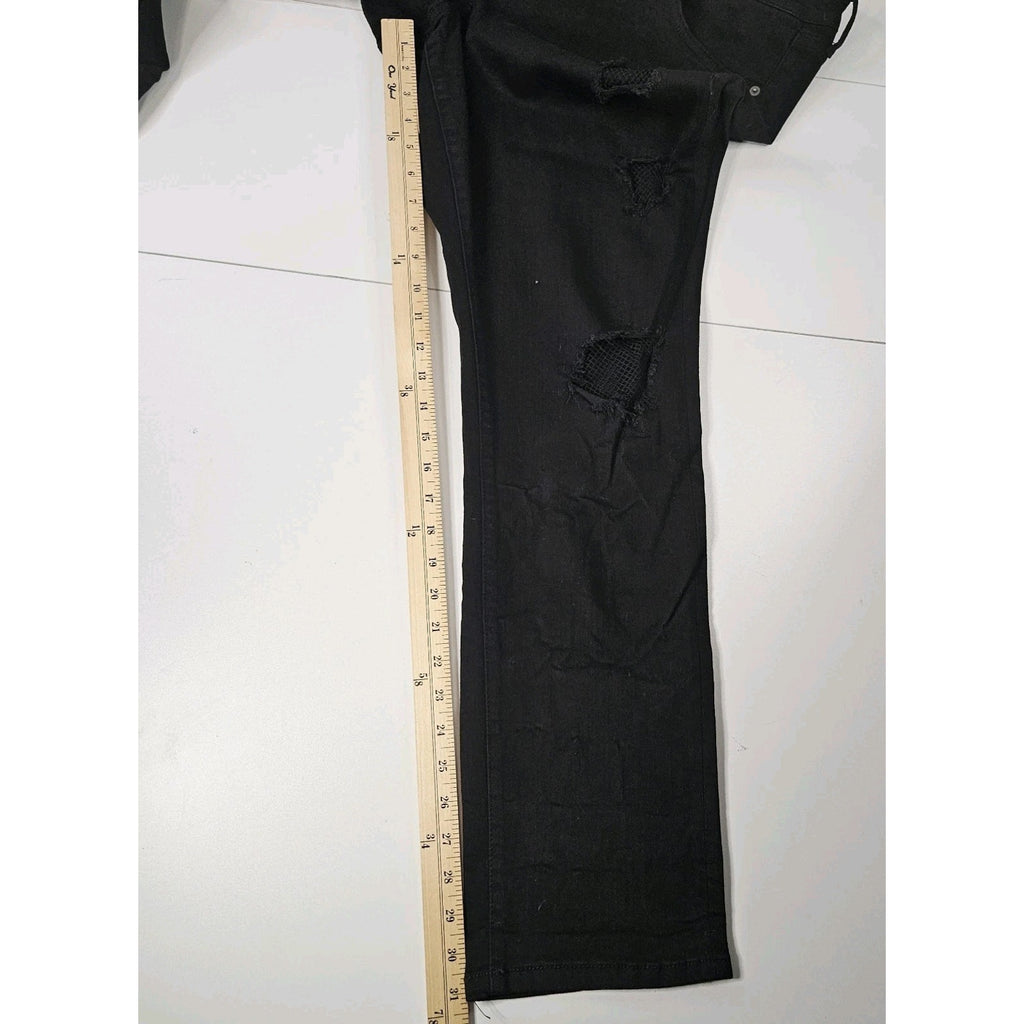 Torrid Boyfriend Jeans Black Denim Stretch Straight Distressed 18 Reg Fishnets