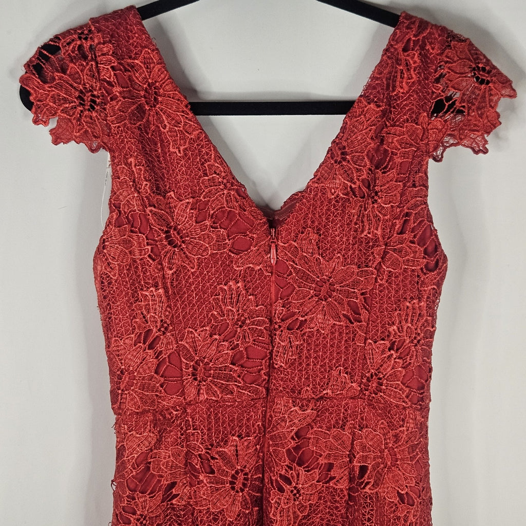 Nikibiki Red Lace Midi Bodycon Slimming Dress Sz Small Formal Special Occasion