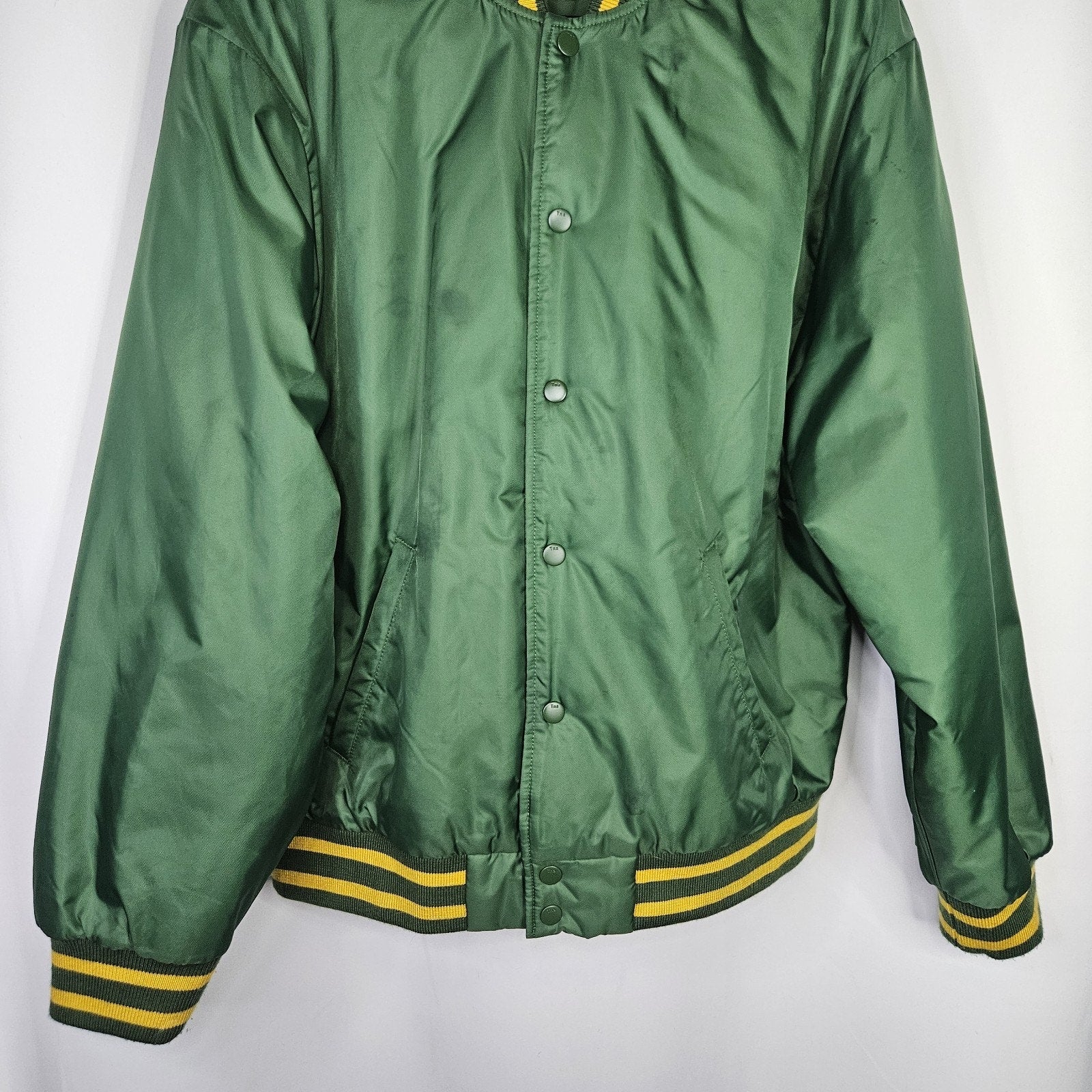 Aritzia TNA Jacket Men Large Green Stadium Yellow Varsity Bomber Coat Letterman