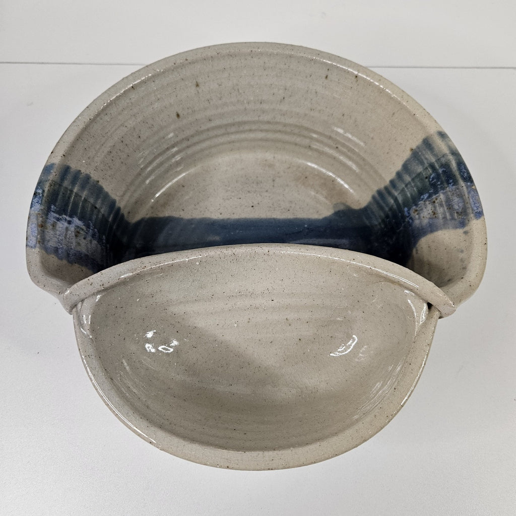 Vtg Handmade Studio Pottery Serving Bowl Rustic Primitive Dip Bowl Blue Brown