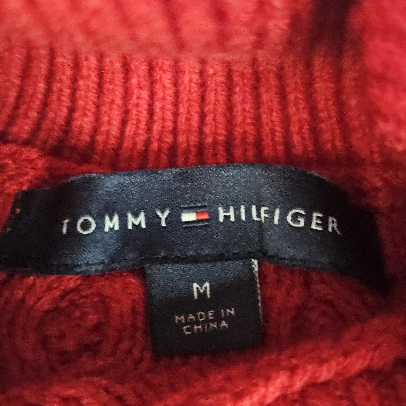 Tommy Hilfiger Red Turtleneck Sweater Womens Medium Cable Knit Holiday Preppy