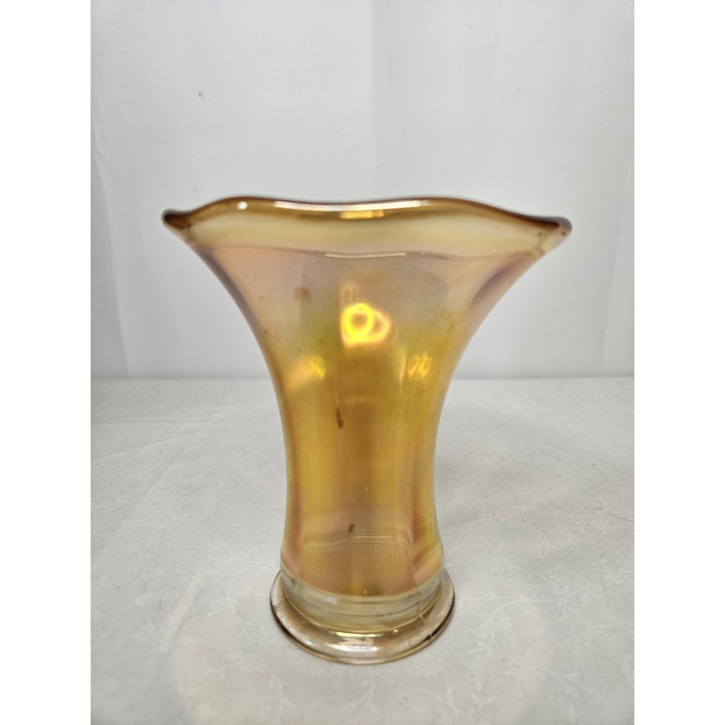 Vintage Art Glass Vase Set Iridescent Wide Flared Rim 5" Tall Scalloped Rim