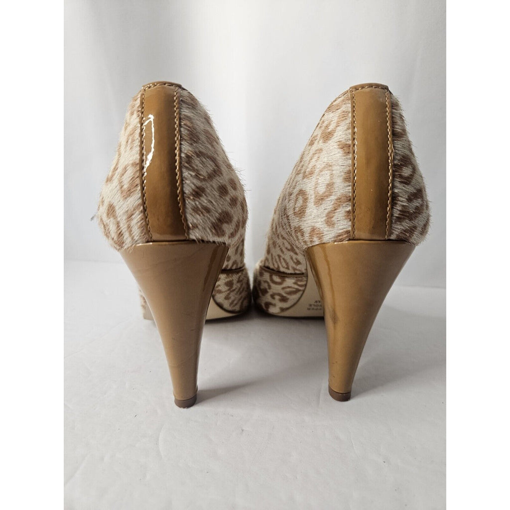 EUC Massimo Baldi Leopard Print Haircalf Peep Toe High Heel Italian Pumps Sz 7