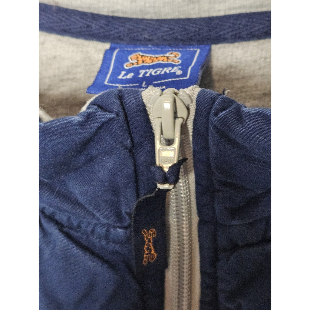 Vintage Le Tigre Sweater Mens Large Gray Navy Quarter Zip Mock Neck Pullover 90s
