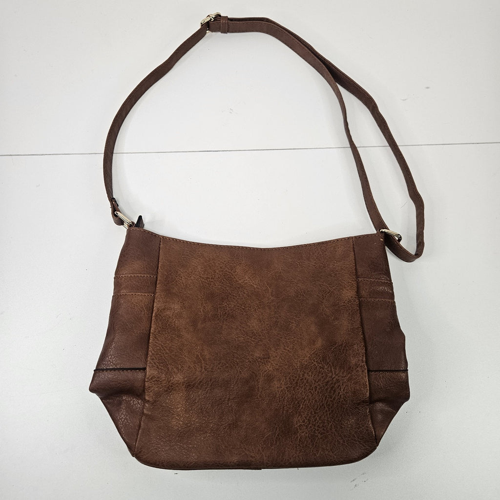 Brown Faux-Leather Crossbody Handbag Two Front Zip Pockets Shoulder Bag Purse