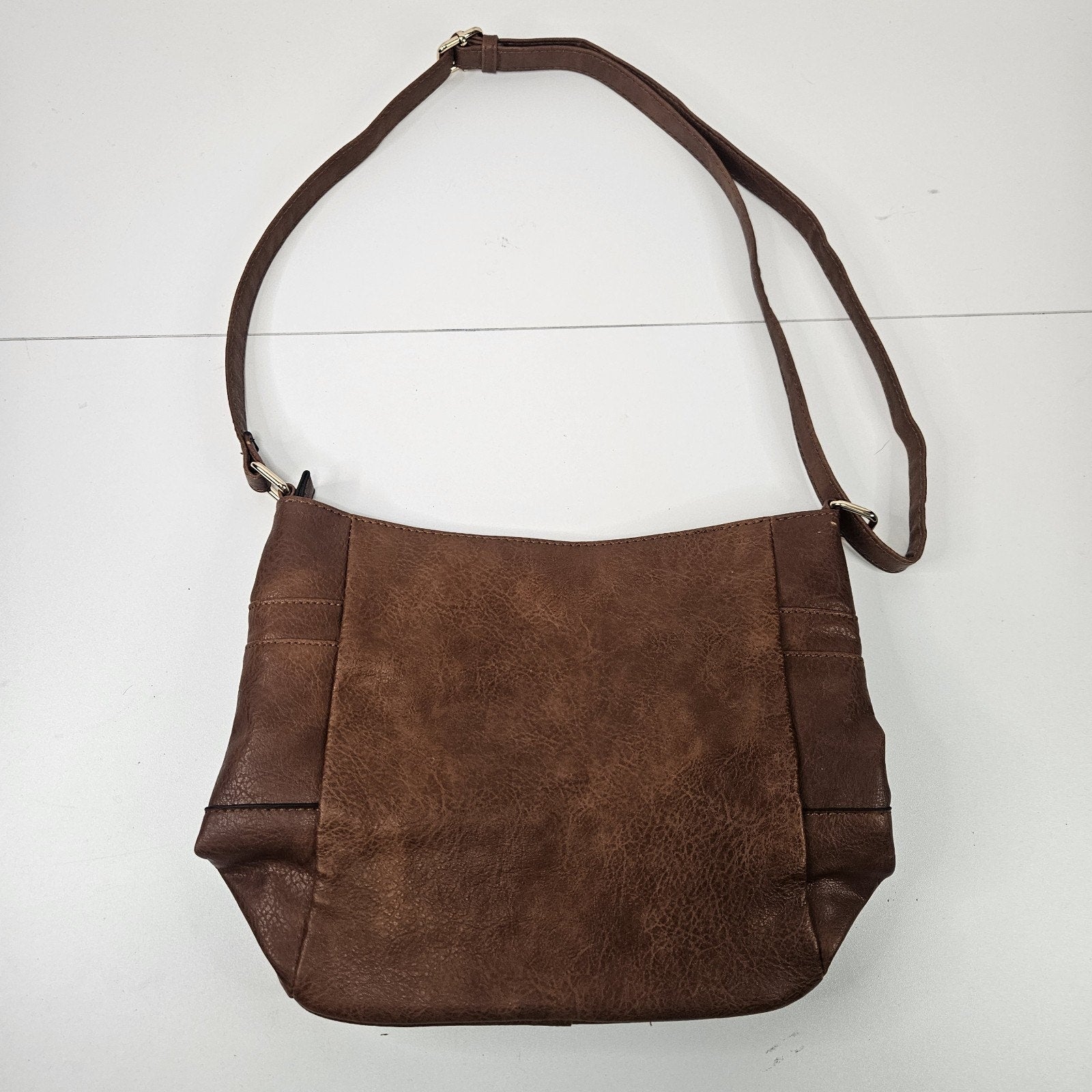 Brown Faux-Leather Crossbody Handbag Two Front Zip Pockets Shoulder Bag Purse