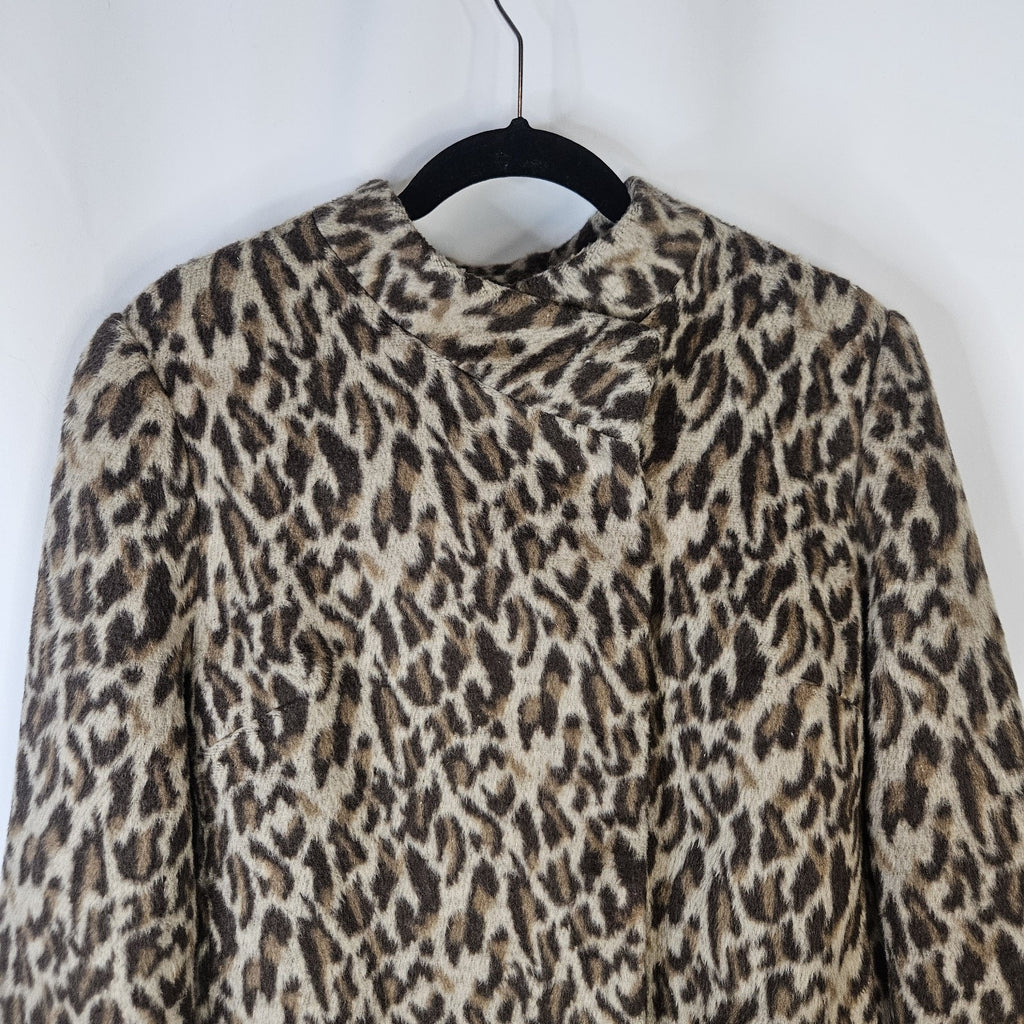 Chicos Fierce Womens Faux Fur Emma Jacket 2 Large Leopard Brown Tan Cheetah Coat