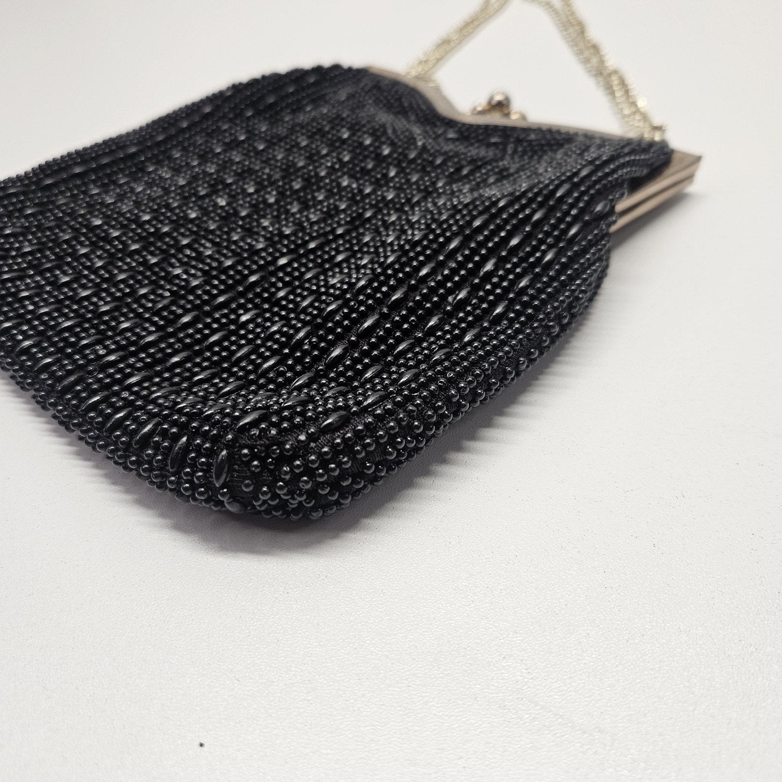 True Vintage 60s Raised Resin Bead Clutch Evening Bag Handbag Chain Handle