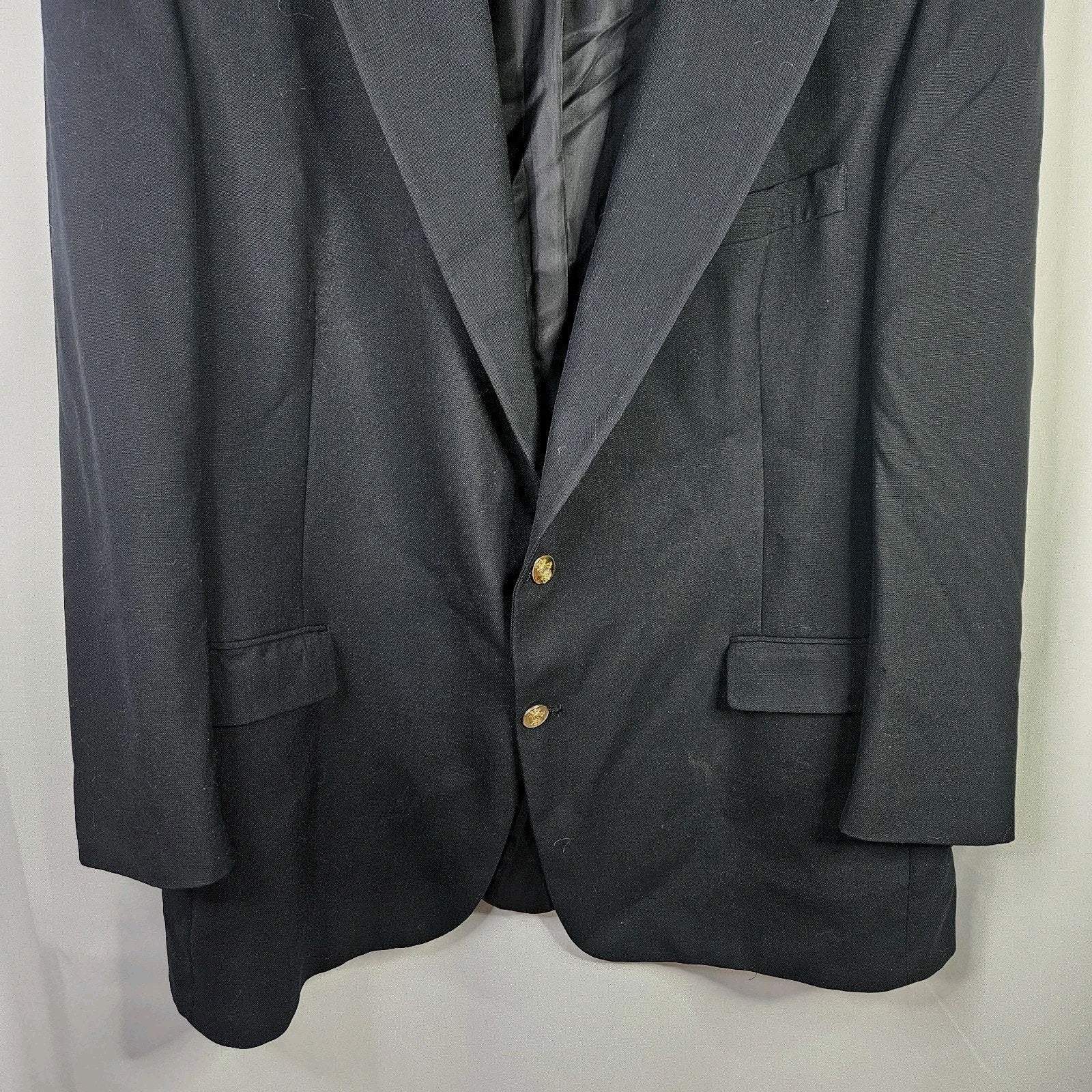 Vtg Hart Schaffner Marx 48L Navy Gold Button Wool Blazer Jacket Sport Coat Union