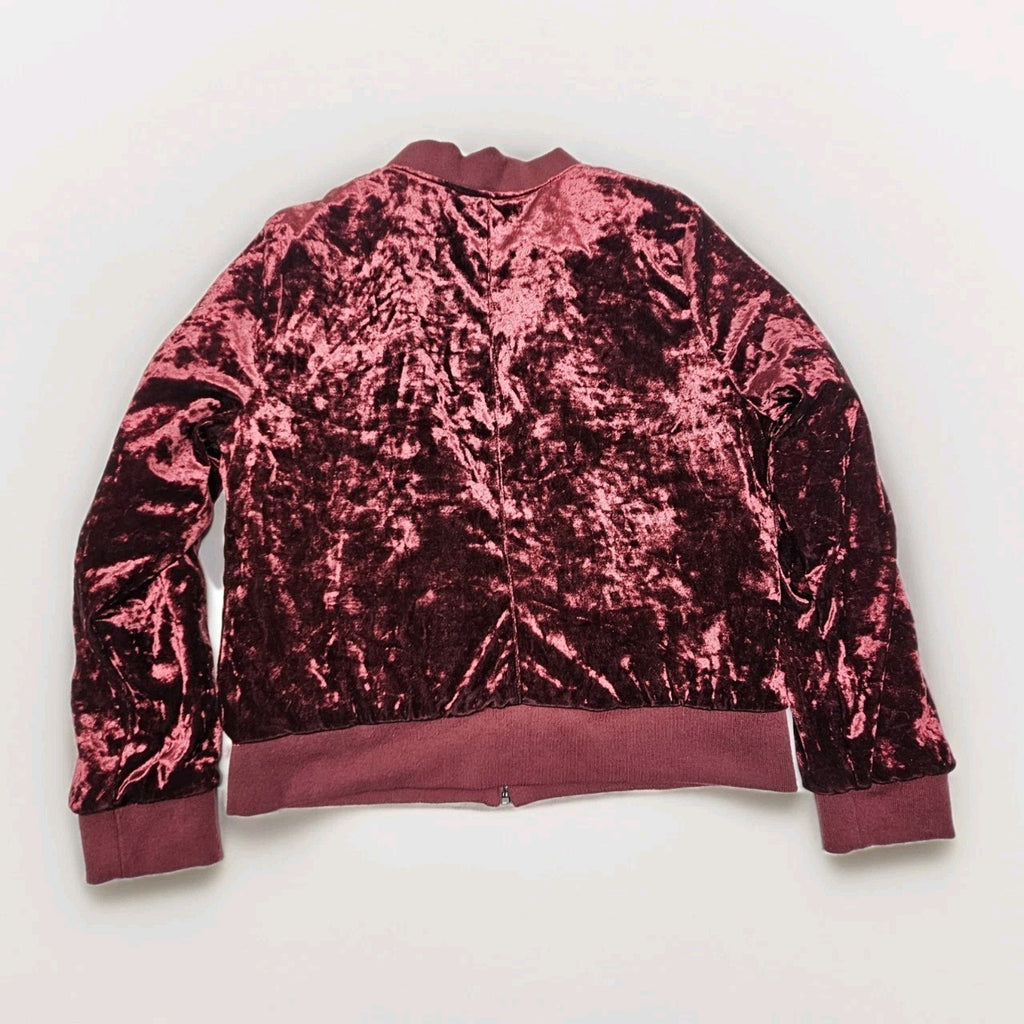 Ashley Outerwear Burgundy Crushed Velvet Bomber Jacket Women's Size Large