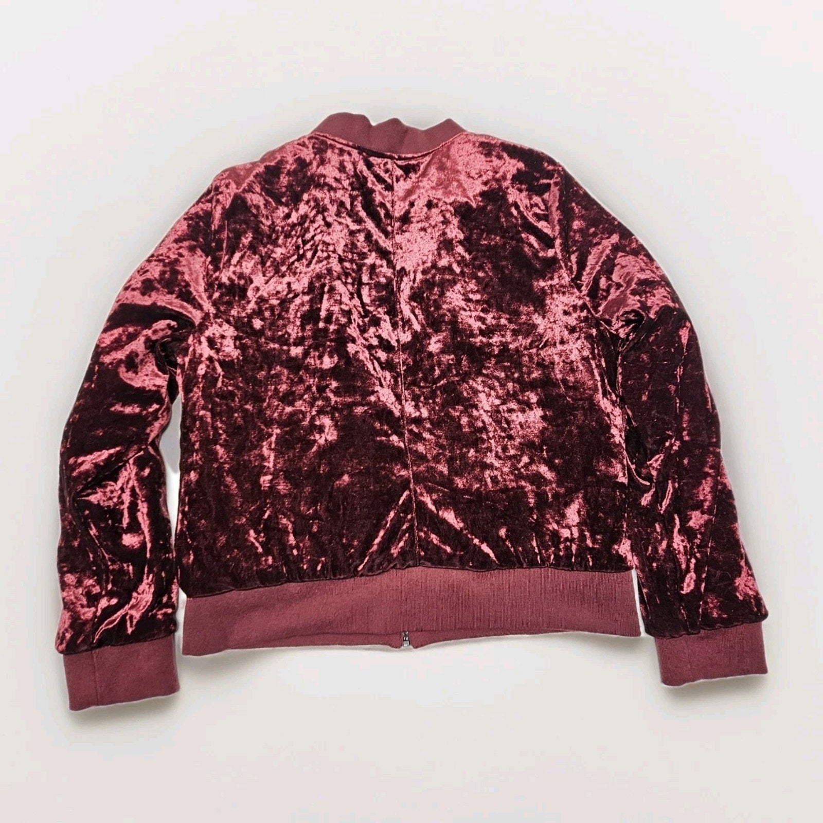 Ashley Outerwear Burgundy Crushed Velvet Bomber Jacket Women's Size Large