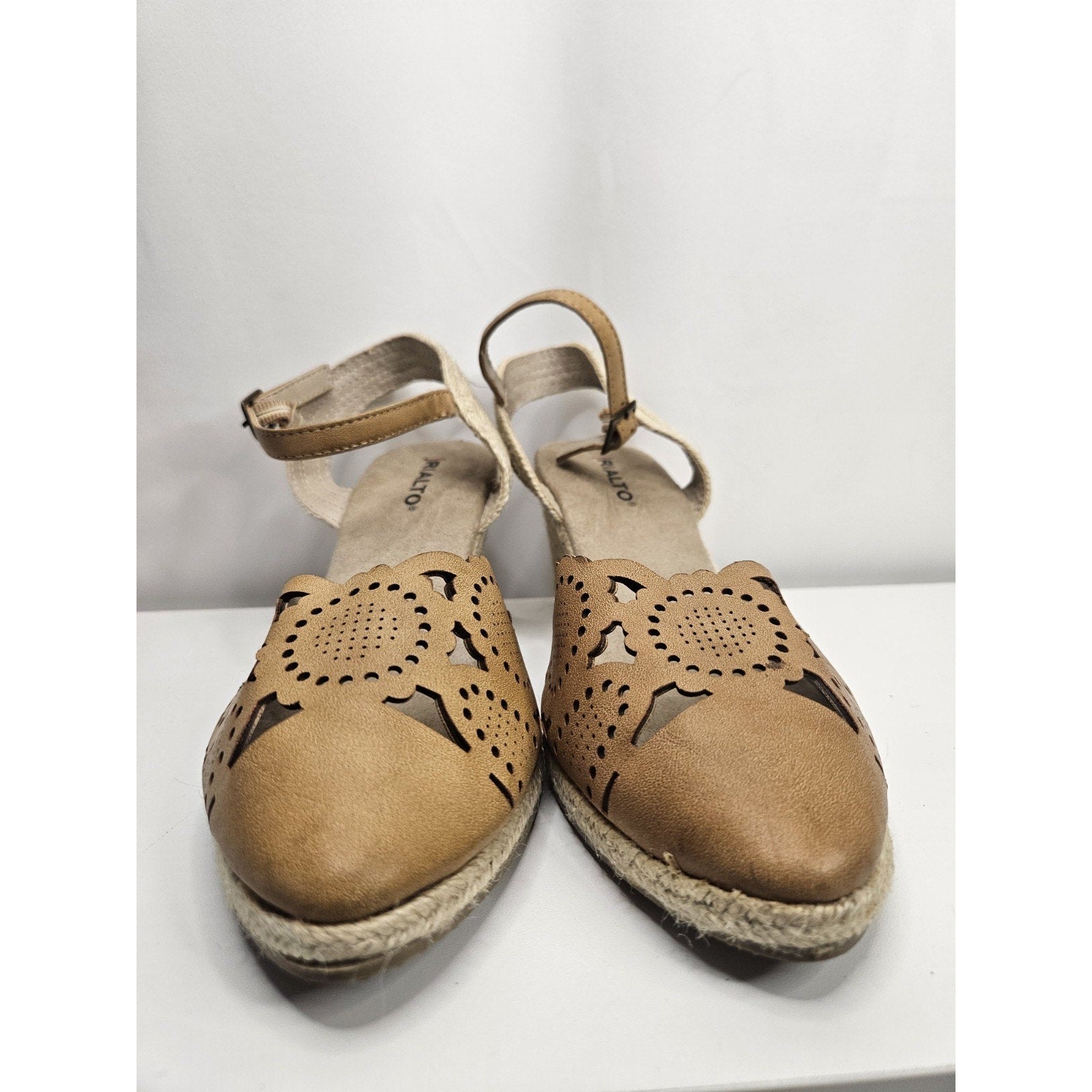 Rialto Coya Womens Sandal 8.5 Tan Leather Ankle Strap Espadrille Wedge Shoes