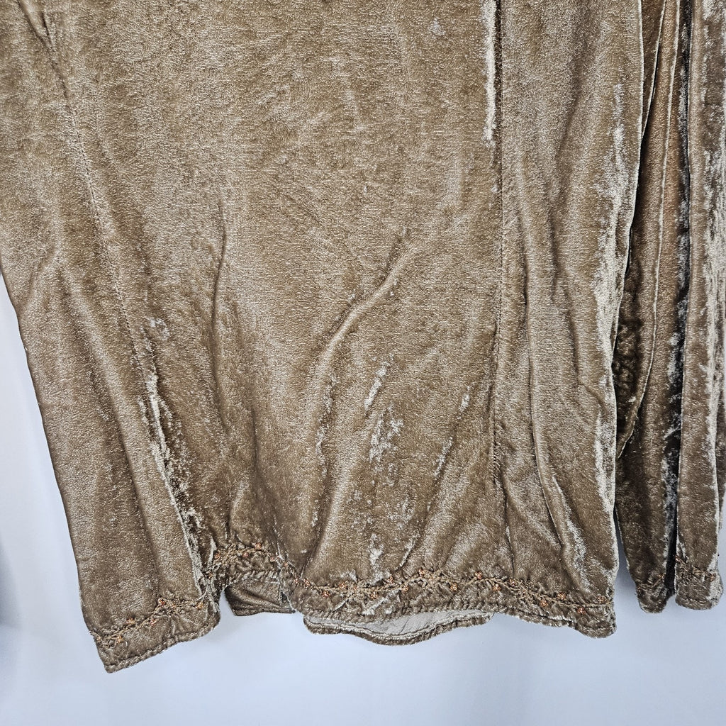 Women’s Golden Brown Crushed Velvet Wrap Top Size XL Retro Boho Fairy Peasant