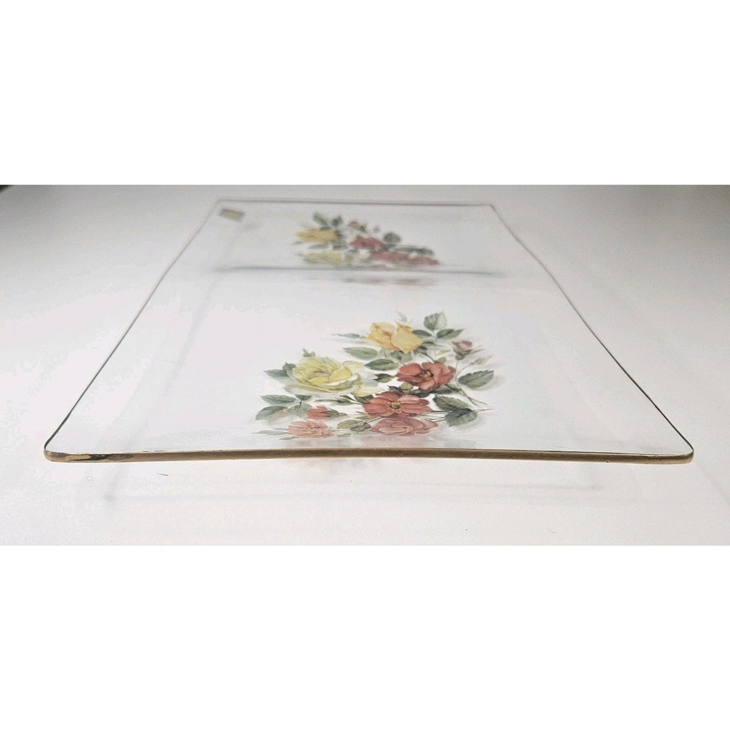 Vintage Viking Glass Hand-Painted Floral Serving Platter Tray Mid-Century Modern