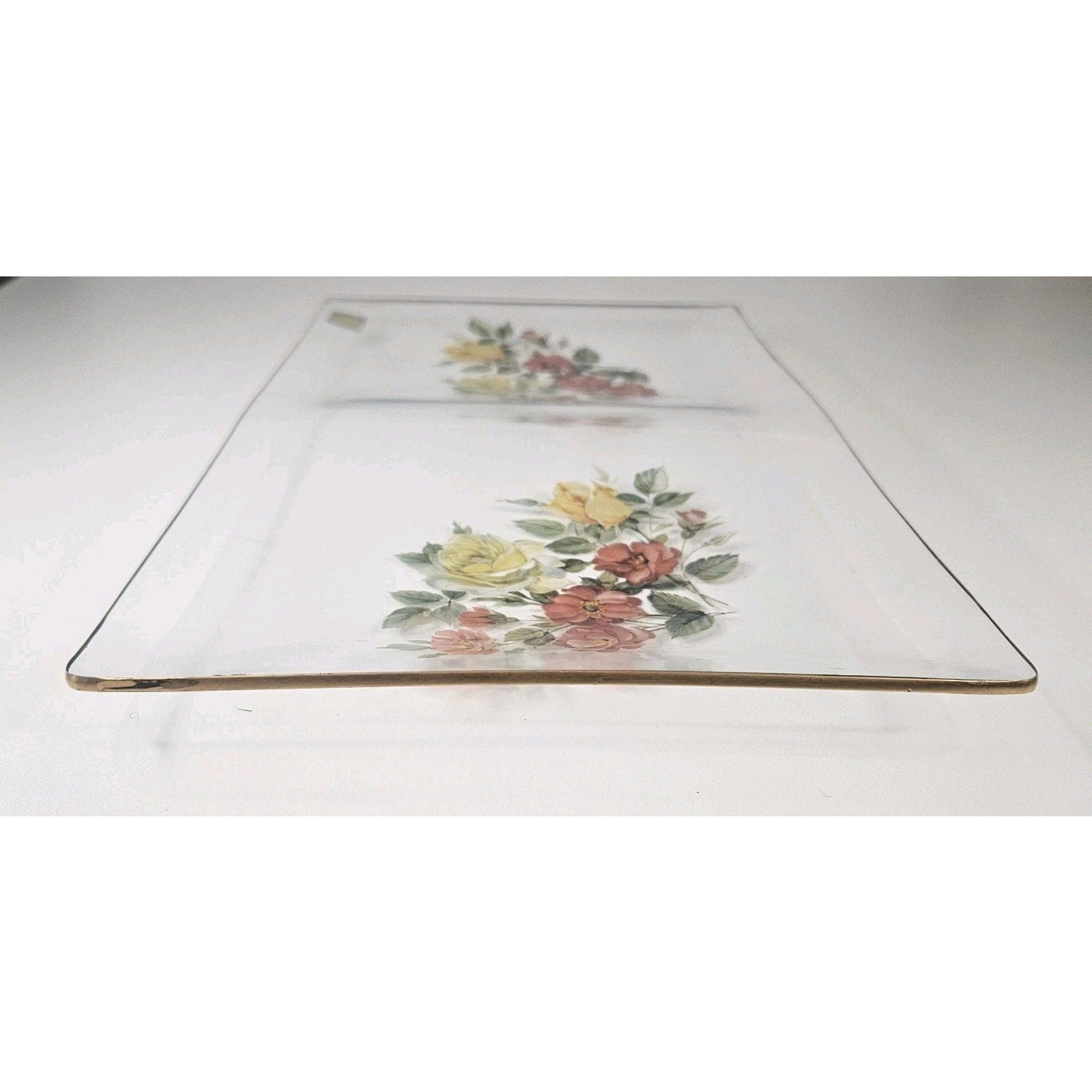Vintage Viking Glass Hand-Painted Floral Serving Platter Tray Mid-Century Modern