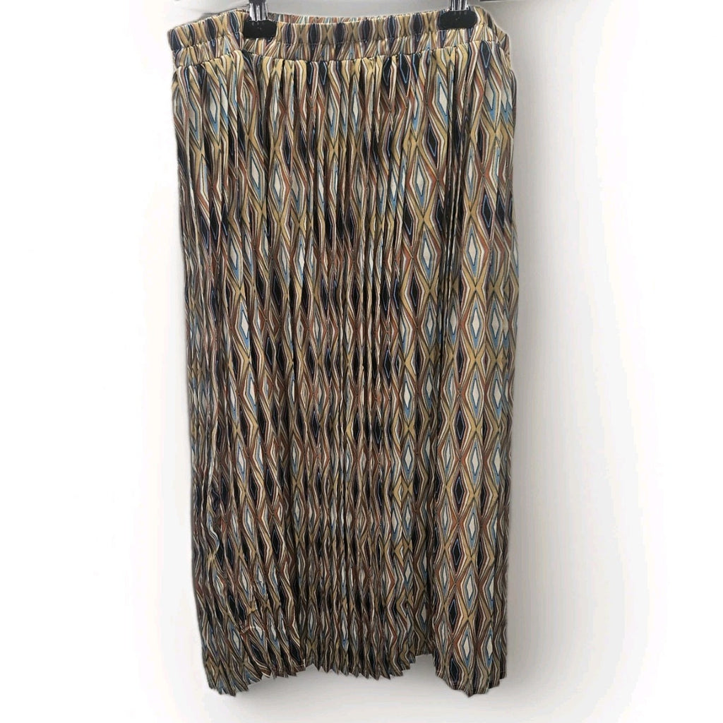 Her Pleated All Over Print Rayon Skirt Size XL Side Button PullOn Boho Geometric