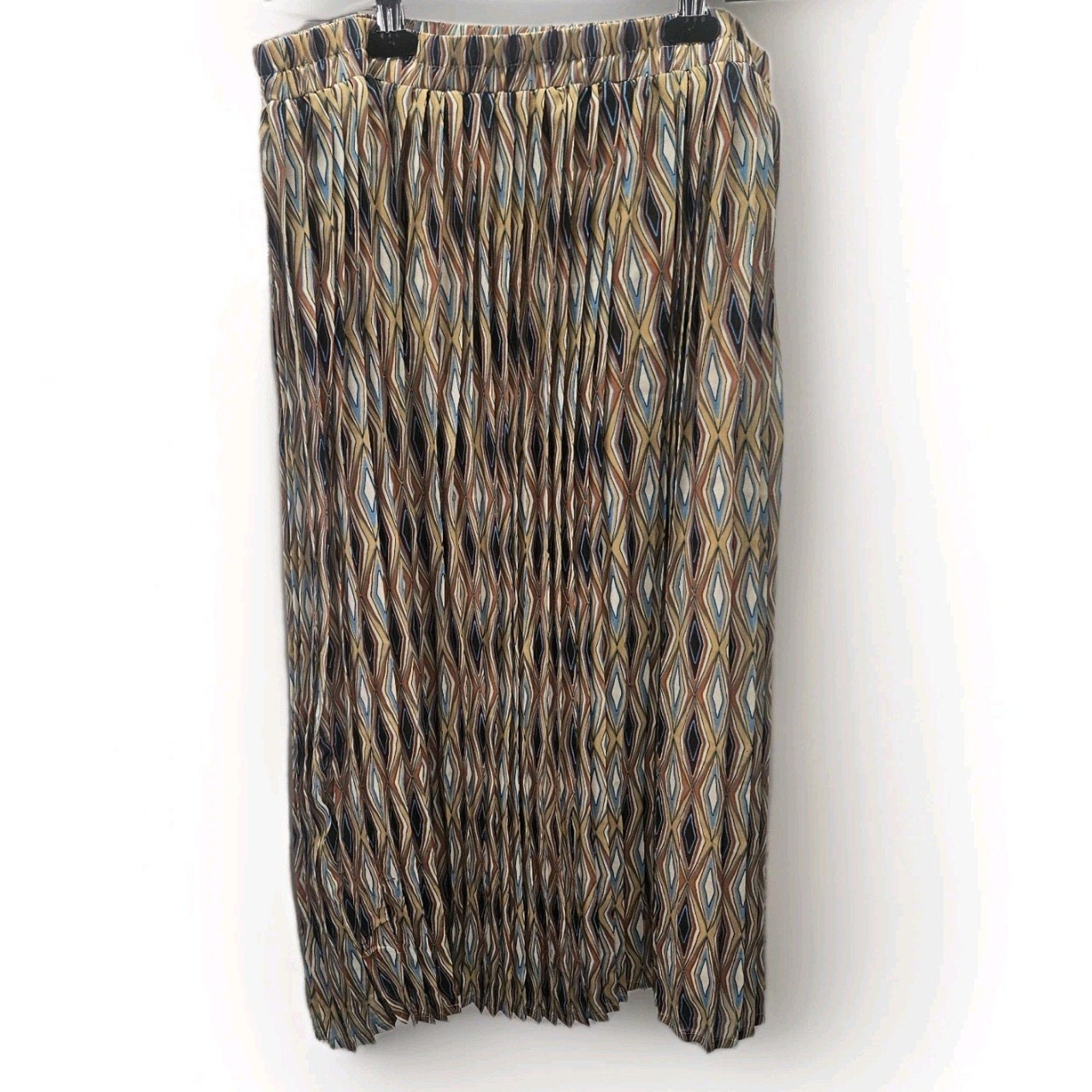 Her Pleated All Over Print Rayon Skirt Size XL Side Button PullOn Boho Geometric
