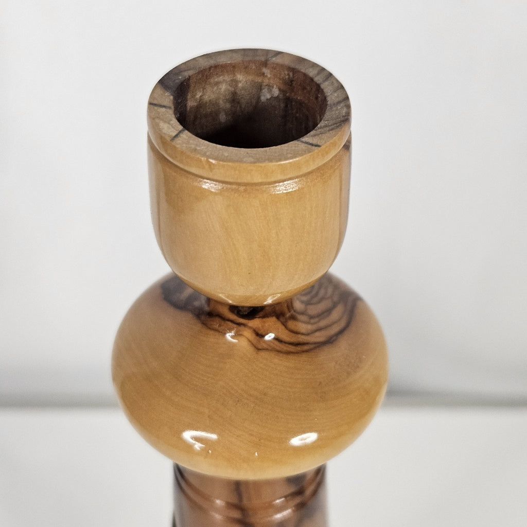 Olive Wood 10" Candle Stick Holder Hollow Spiral MCM Rustic Boho